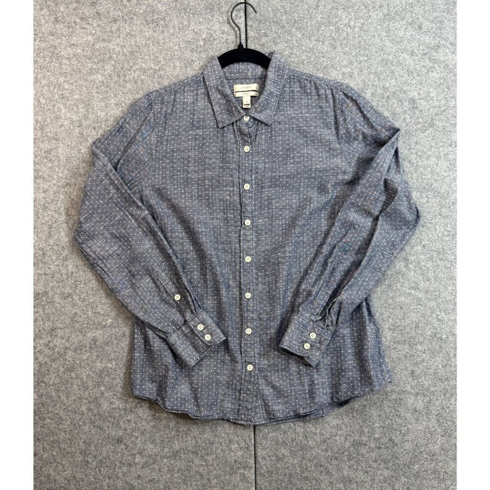 J. Crew Perfect Shirt Womens 12 Gray Polka Dot 100% Cotton Long Sleeve Button-Up